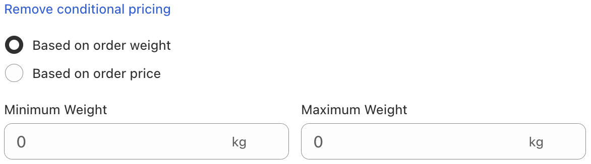 shipping rates conditional pricing weight