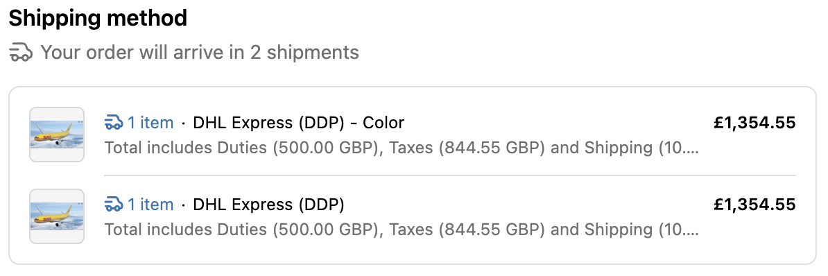 Split shipping in checkout